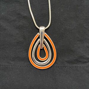 Elegant Orange and Silver Teardrop Pendant Necklace